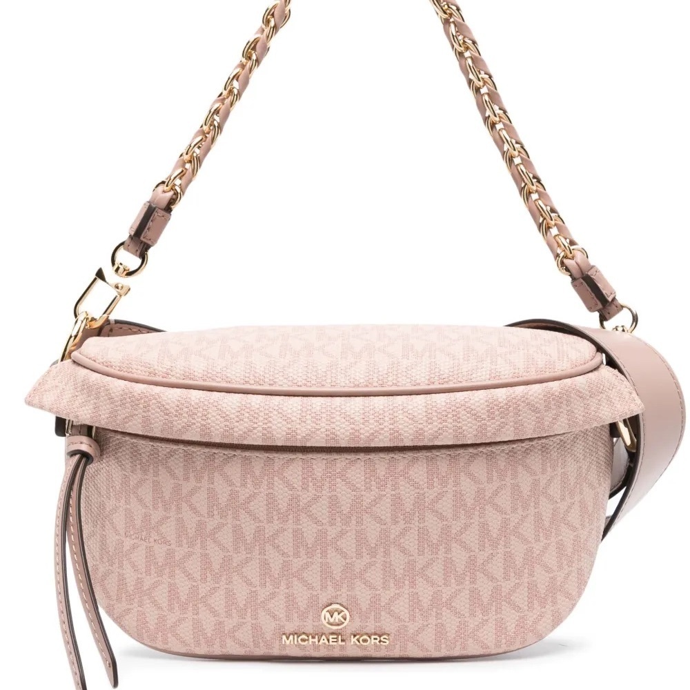 Michael Kors MK Monogram Blush Canvas Chain Flap Crossbody Bag - Picture 2 of 8